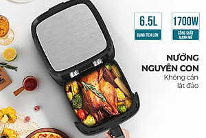 [Bản mới] Nồi chiên không dầu 6.5L SUNHOUSE SHD4030 - Công nghệ Rapid Air giảm tới 80% dầu mỡ - Khoang chiên trong suốt - Hàng chính hãng