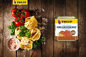 Thịt Heo Hộp Xông Khói Bacon Tulip 340g - Nhập Khẩu Đan Mạch | Tulip Pork Luncheon Meat with Bacon 340g