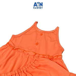 Bộ quần áo ngắn bé gái Cam trơn rũ cotton lụa - AICDBGDRU5TF - AIN Closet