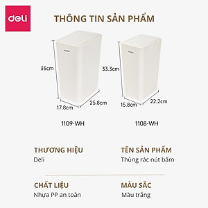 Thùng Rác Nắp Bật Nhấn Nút Thông Minh Deli - Tiết Kiệm Không Gian Nhựa PP Nguyên Sinh Hạn Chế Mùi Hôi Kháng Khuẩn Sọt Rác Văn Phòng Nhà Bếp - 1108 1109