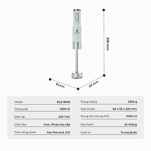 Máy xay cầm tay Elmich BLE-8666, công suất 1000W, thiết kế cầm tay dễ sử dụng, lưỡi dao bằng thép không gỉ siêu bền, đảm bảo an toàn tuyệt đối cho sức khỏe  - Hàng chính hãng