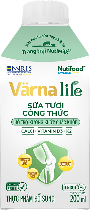 Thùng Thực phẩm bổ sung Värna Life sữa tươi công thức (Xanh) (12 Hộp x 200ml)
