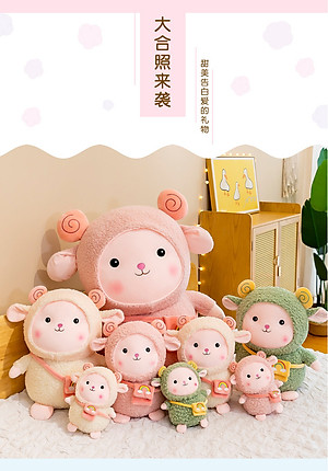 Gấu bông cừu lông xù đeo túi 3 màu, quà tặng thú nhồi bông dễ thương cho bé