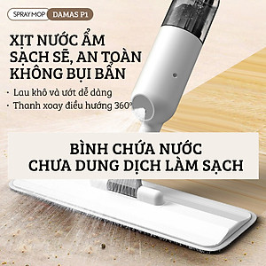 Cây Lau Nhà Phun Sương, Chổi Lau Nhà 360° Lau Sạch Khô Nhanh Cao Cấp Damas P1 Pro - Bản Lau To Giúp Lau Sạch Nhanh Chóng, Khớp Xoay 180 Độ Linh Hoạt - Thiết Kế Mới Tích Hợp Bình Chứa Dung Dịch Với Tốc Độ Phun Sương 0.1s - Hàng Chính Hãng