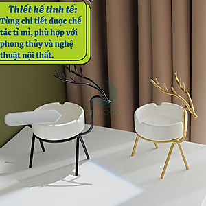 Gạt Tàn Hình Hươu Nghệ Thuật Cao Cấp- Gạt Tàn Trang Trí Kiểu Dáng Hươu Vàng- Gạt Tàn Sứ Hươu Vàng Phong Cách Bắc Âu- Gạt Tàn Sứ Kèm Giá Đỡ Hươu Kim Loại