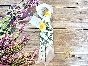 Khăn Lụa Vuông Vẽ Hoa Dã Quỳ SenSilk 90x90cm, Painting Silk Scarves for Women, Khăn Quàng Cổ Thời Trang