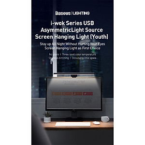 Đèn treo màn hình bảo vệ mắt Baseus i-Work Series (3 Light Mode, Anti Bluelight, USB Stepless Dimming Screen Hanging Light, New Model) - DGIWK-B02 - Hàng chính hãng