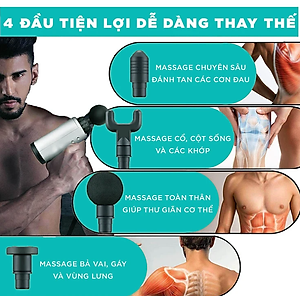 Máy massage KG802 mini cầm tay 6 chế độ hỗ trợ mát xa chuyên sâu, giảm đau cơ, cứng khớp hiệu quả nhanh chóng, đi kèm 4 đầu chuyên dụng 1500mah( tặng kèm 1 khăn lau thấm 2 mặt )- Hàng chính hãng