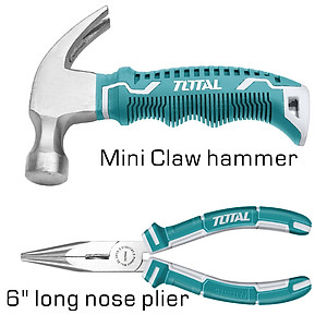 Bộ dụng cụ 6 món gồm búa, thước, dao, kềm, tua vít có hộp đựng TOTAL THKTHP90066 - Đa năng, 6in1, làm từ thép chuyên đụng CR-V