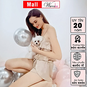 Đồ bộ mặc nhà WANNABE BSS05 đồ bộ quần sọt đắp bèo phối áo 2 dây crop top bèo tầng tạo độ phồng cho ngực