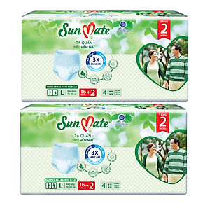 [Mẫu mới] Combo 2 Tã quần SunMate siêu mềm mại G1 mới size L-16+2 miếng