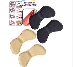 Bộ 2 cặp lót giày 4D bảo vệ gót chân và chống tuột gót giày (loại bầu) 1 CẶP KEM VÀ 1 CẶP ĐEN