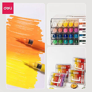 Bút Màu Acrylic Marker Roller Đầu Lông Mềm Deli-24/36/48/60 Màu Vẽ Trên Mọi Chất Liệu Bullet Journal