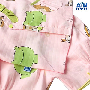 Bộ quần áo ngắn bé gái họa tiết Ếch xanh nền hồng xô sợi tre - AICDBG0GPB5L - AIN Closet