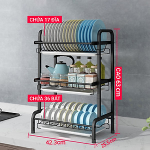 Kệ chén bát đĩa 2 - 3 tầng INOX 304 cao cấp sơn đen tĩnh điện kèm khay ráo nước, giá kệ úp bát khô ráo trên bàn bếp gọn gàng, sạch sẽ, kệ đa năng tiết kiệm không gian - Hàng cao cấp