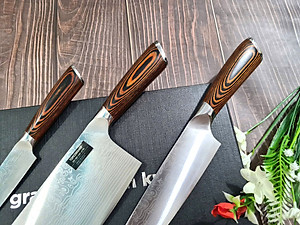 DAO - BỘ 3 DAO BẾP NHẬT BẢN THÉP DAMASCUS MÃ A4 DT2 nt topcomshop vn