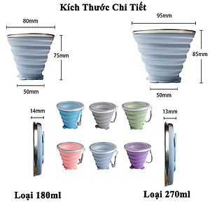 Cốc Gấp Gọn Silicon KUNBE Có Nắp Đậy Dây Treo Tiện Lợi