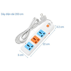 Ổ Cắm Điện Nối Dài COMET CES10302 2500W Dài 2m, 3 lỗ 3 chấu, có cầu chì bảo vệ