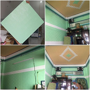 Bộ 10 Tấm Xốp Dán Tường Giả Gạch 3D Màu Xanh Cốm, Xanh Lá Nhạt 70cmx77cm