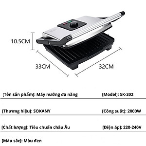 Máy kẹp nướng bánh mì ép bánh sandwich, rán trứng, nướng thịt CHỐNG DÍNH đa năng SOKANY SK-202 - HÀNG CHÍNH HÃNG -DELIYA