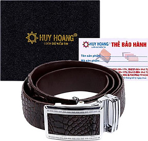 Thắt Lưng Nam Da Cá Sấu Nguyên Con Bản Lớn Huy Hoàng HT4237 - Nâu Đất