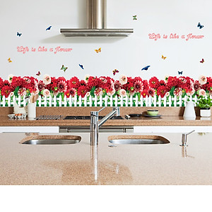 Decal Dán Chân Tường Hàng Rào Hoa Cúc Đỏ SK7002