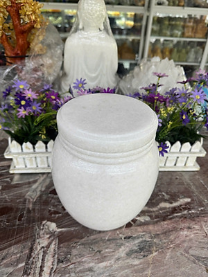 Hủ đưng tro cốt đá cẩm thạch trắng - Cao 25 cm