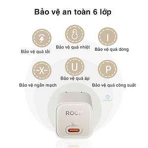 Bộ sạc nhanh type-c cho ip15 ROCK Ice²Cube sạc nhanh 30W - Hàng chính hãng Rockspace bảo hành 12 tháng