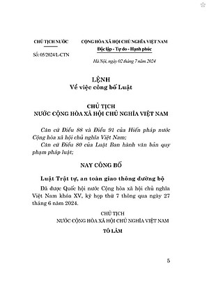 Luật trật tự, an toàn giao thông đường bộ năm 2024 - bản in 2024