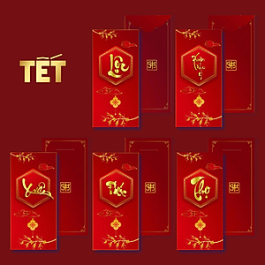 Combo 5 Cái Bao Lì Xì Thiết Kế Chữ Xuân, Lộc, Thọ, Phúc, Xuân Như Ý - Tết 2025 Giấy Cứng C150 Siêu Dày Dặn - SBOOKS