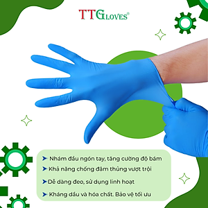 Găng Tay Cao Su Y Tế Size S Không Bột Nitrile TTGLOVES Màu Xanh (100 Chiếc) 