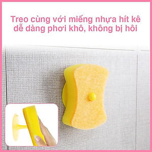 Miếng Bọt Biển Rửa Chén MyJae 2 Mặt, Mút Xốp Rửa Bát Đa Năng Kèm Miếng Nhựa Hít Kê  11.3cm x 7.8cm x 3cm  (2 Miếng/Gói)