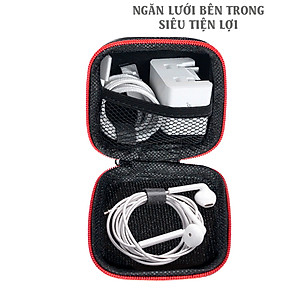 Hộp đựng tai nghe, cáp sạc Sợi Carbon Vuông cho phụ kiện di động (Có lưới bên trong) - Hàng chính hãng