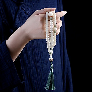 VÒNG CHUỖI 108 HẠT BẠCH NGỌC BỒ ĐỀ TỰ NHIÊN KHẮC HOA SEN KÈM HỘP ĐỰNG