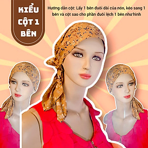 Nón hóa trị vải mềm mát, hút mồ hôi, bệnh nhân ung thư, chemo hat, cancer hat, nón trùm đầu, mũ vải [KIỂU ĐUÔI XÒE-CAM ĐEN HỌA TIẾT]