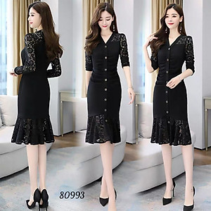 Váy đầm ôm đuôi cá cổ tim phối ren thanh lịch sang trọng size từ 40-70kg