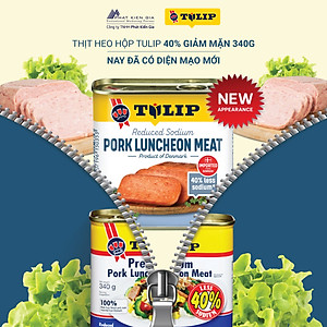 Thịt Heo Hộp 40% Giảm Mặn Tulip 340g - Nhập Khẩu Đan Mạch | Tulip Pork Luncheon Meat 40% Less Sodium 340g