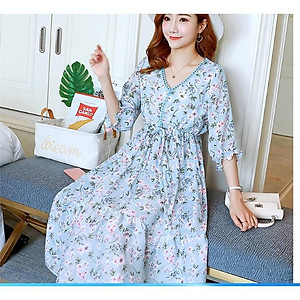 ĐẦM BẦU VÁY BẦU CÔNG SỞ VOAN 2 MÀU (sau sanh có dây kéo cho bé bú )