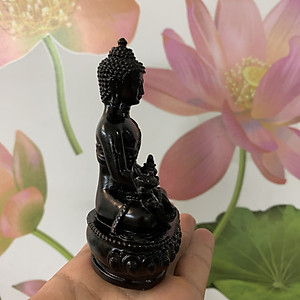 Tượng đá Phật Dược Sư Lưu Ly Quang ngồi tòa sen - Cao 12cm - Màu đen