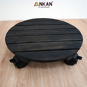 Đế Lót Chậu Cây Có Bánh Xe Thương Hiệu ANKAN, Đế Để Chậu Cây Cảnh, Có Bánh Xe, Mặt Tròn Bằng Gỗ Tràm, Màu Đen Đường Kính 35 Cm, Tải Trọng 80kg, Thích Hợp Để Đặt Chậu Cây Trong Nhà, Ngoài Trời, Tiện Lợi Di Chuyển