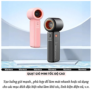 Quạt cầm tay turbo mini siêu mát Pin trâu 5000 mAh, nhỏ gọn linh hoạt hiệu WARMCO - 100 chế độ gió, dùng liên tục 18h (tùy mức gió), thiết kế đẹp, bền - hàng nhập khẩu