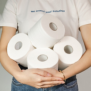 Giấy vệ sinh giấy cuộn cao cấp Ecotissue 3 lớp lốc 6 cuộn có lõi cao cấp mềm dai tự nhiên