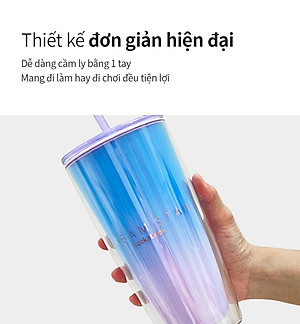 Ly nhựa 2 lớp Lock&Lock HAP507 750ml - Hàng chính hãng, có ống hút, có nắp đậy - Tặng kèm cọ rửa