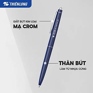 Combo 5/10/20 Bút bi Thiên Long TL-031 ngòi 0.5mm mực xanh đỏ đen giắt kim loại mạ crom kiểu dáng hiện đại, thân bút thon dài