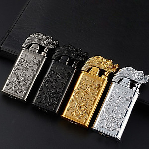 Vỏ Hột Quẹt Bật Lửa Gas 2 Chế Độ Lửa HB-784 Khắc Họa Tiết Rồng Nổi May Mắn - Nhiều Màu