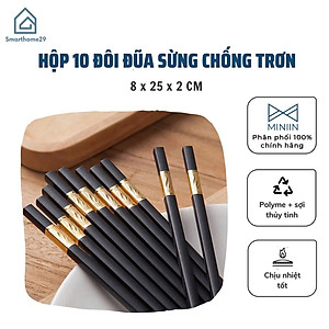 Hộp 10 Đôi Đũa  Sừng Chất Liệu Hợp Kim Mạ Vàng Cao Cấp Đầu Đũa Có Chống Trơn - Hàng Loại 1 - Chính Hãng MINIIN