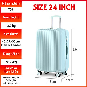 Vali Du Lịch Cao Cấp Size 24inch - Bảo Hành 5 Năm  KS-T01 - Đen
