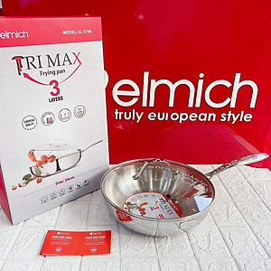 Chảo Inox 304 Cao Cấp 3 Lớp Đáy Liền Elmich Trimax kèm vung kính - Hàng chính hãng
