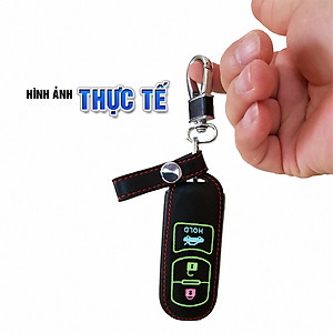 Cho xe Mazda, bao da chìa khóa 3 nút dạ quang kiêm móc khóa chất liệu da, Inox MIHOCO Mazda 3N/ Hành chính hãng