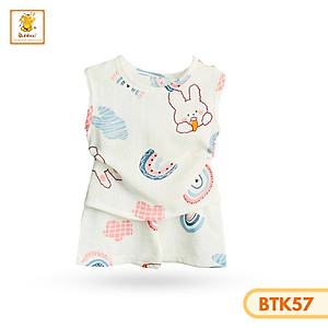 Đồ bé gái Babiboo bộ sát nách vải muslin thông thoáng, họa tiết đáng yêu BTK57